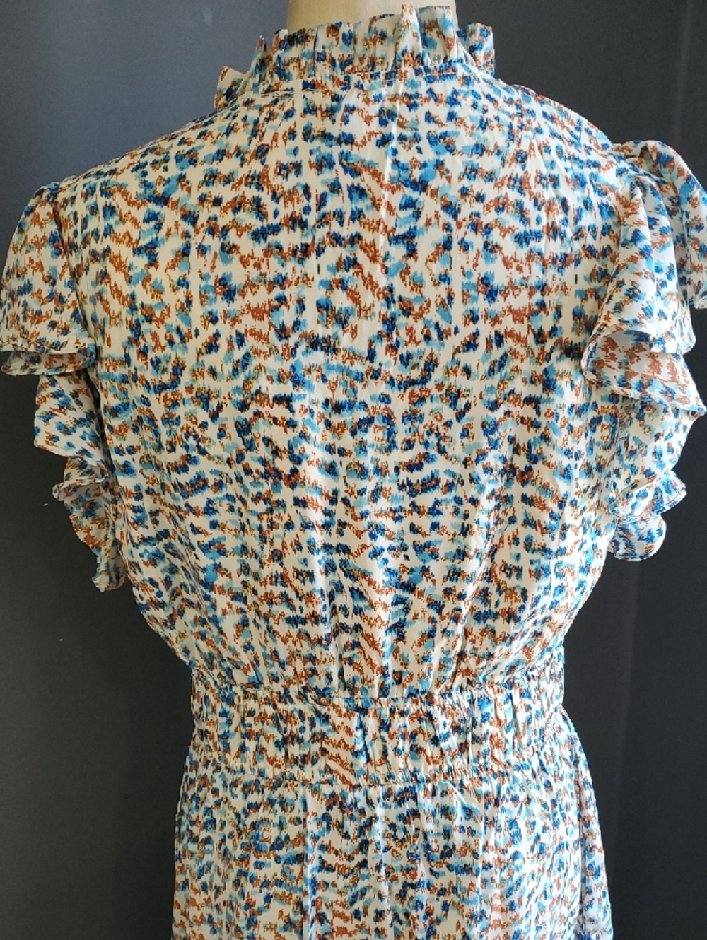 Glamour Blue and Cream Ruffle Sleeve Maxi Dress - Picture 7 of 13